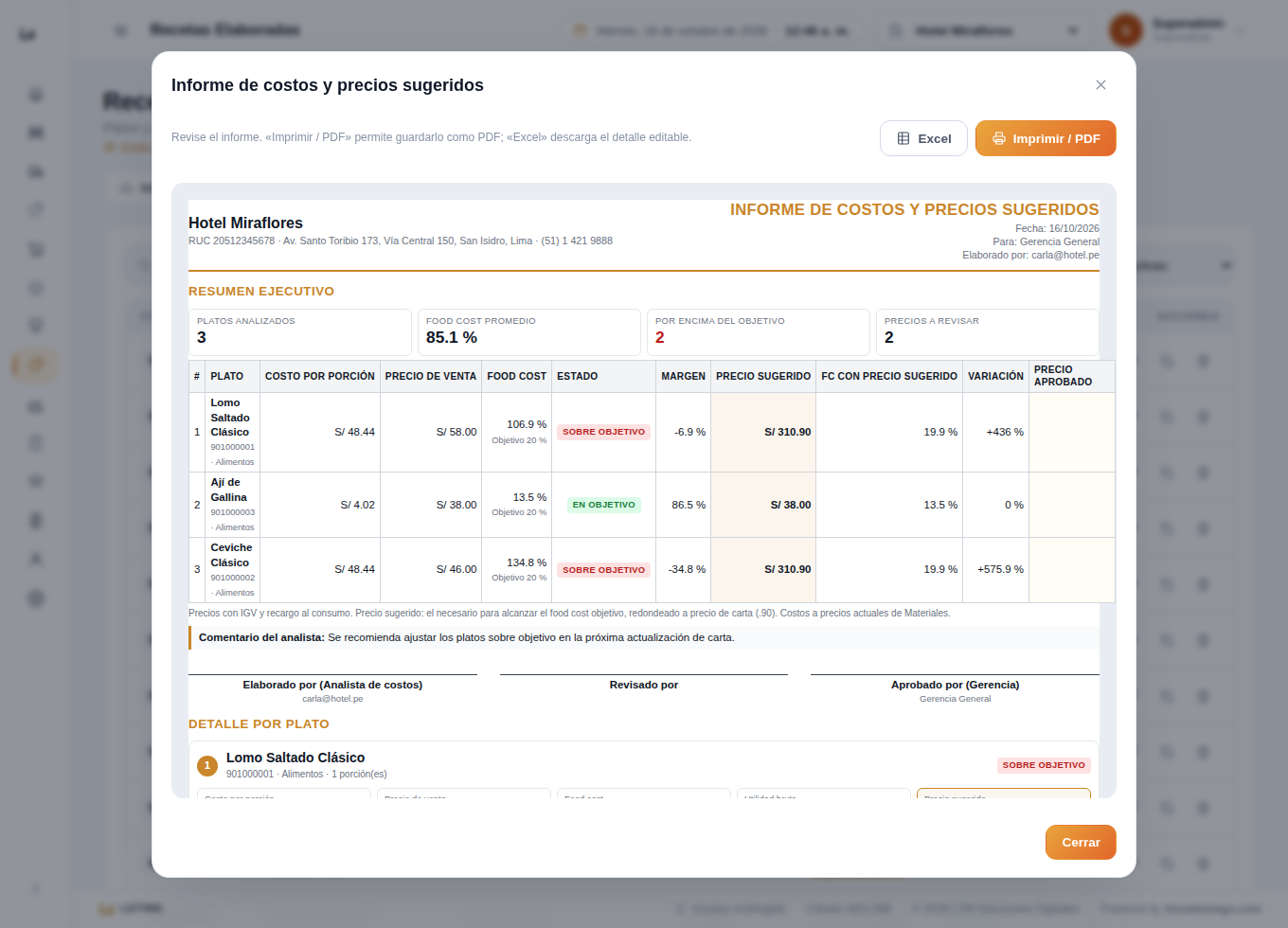 Informe de costos para gerencia
